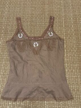 Odille Brown Camisole with Pink Ribbon Detail